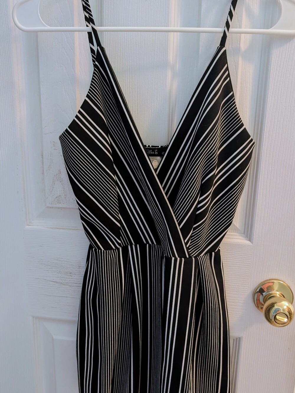 Women's Black & White Striped V-Neck Romper